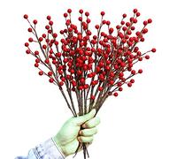 WsCrofts 12Pcs Red Berries Stems, 13.5" Waterproof Artificial Burgundy Berry Branches for Home Holiday Wedding DIY Christmas Tree Wreath Decor