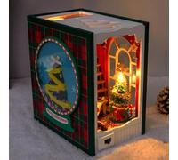 Wscwl DIY Miniature House Kit Book Nook Kit Wooden Puzzle Bookends With LED Light Merry Christmas House Model Build Bookshelf Decor Puzzle Wooden Art Bookshelf For Adult Kids