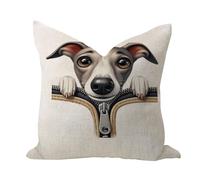 WSDESDEC Comfortable Pillow Cover 16x16in Peeking Dog in Zipper Whippet Vintage Pillow Cases Dog Breed Puppy Pet Lover Home Decor Square Linen Pillow Shams for Patio Couch Bed