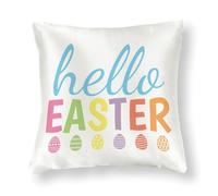 WSDESDEC Comfortable Throw Pillow Covers 16x16in Hello Easter Elegant Pillow Cases Bunny Home Decoration Square Silk Throw Cushion Case for Playroom Outside Outdoor