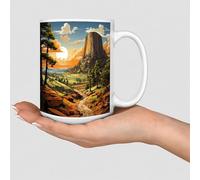 WSDESDEC Devils Tower National Monuments Coffee Mugs Mountain Lake Nature Landscape Picture Ceramic Tea Cup Funny Office White Glossy Mug Mother's Day Holiday Gifts for Bestie Work 15oz