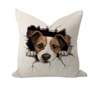 WSDESDEC Elegant Pillow Cover 24x24in Peeking Jack Russell Terrier Holiday Decor Soft Cushion Case 3D Art Portrait Pet Dogs Cotton Linen Pillow Shams for Bed Playroom Couch