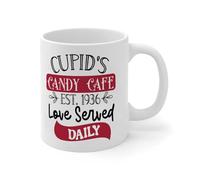 WSDESDEC Funny Accent Mugs Cupid's Candy Cafe Est. 1936 Love Served Daily Coffee Cup Cool Ceramic Mugs Mock Up Gifts for Bosses Father Wife Daddy 11oz White