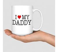 WSDESDEC Funny Coffee Mug I Love My Daddy Coffee Tea Cups Romantic Love Heart Shape Retro Ceramic Mugs Mock Up Gifts for Dad Brother Female Barista 15oz White