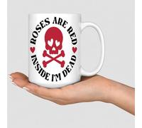 WSDESDEC Funny Coffee Mugs Roses are Red Inside I'm Dead Coffee Tea Cups Retro Ceramic Mugs Mock Up Gifts for Mom Daughter Kids Work 15oz White
