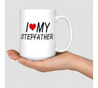 WSDESDEC I Love My Stepfather Mug Anniversary Wedding Engagement Ceramic Coffee Cups Funny Physical Fitness White Glossy Mug Valentine’s Day Graduation Gift for Girlfriend Girl 15oz