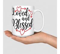 WSDESDEC Loved and Blessed Mug Ceramic Coffee Cup Funny Restaurant White Glossy Mug Halloweens Festival Gift for Coworker Retirement 15oz
