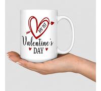 WSDESDEC My 1st Valentine's Day Coffee Mugs Cups Ceramic Coffee Tea Cups Funny Kitchen White Glossy Mug Valentine’s Day Festival Gift for Colleague Work 15oz