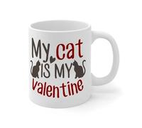 WSDESDEC My Cat is My Valentine Coffee Mug Ceramic Tea Cup Funny House Warming White Glossy Mug Mother's Day Holiday Gifts for Family Boys 11oz
