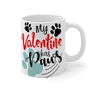 WSDESDEC My Valentine Has Paws Coffee Mug Ceramic Coffee Cup Funny Office White Glossy Mug Mother's Day Fathers Day Birthday Gift for Grandad Uncle 11oz