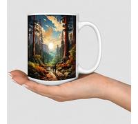 WSDESDEC Sequoia National Park Mug Mountain Lake Nature Landscape Picture Ceramic Coffee Cup Funny Morning White Glossy Mug Christmas Anniversary Wedding Gift for Female Uncle 15oz