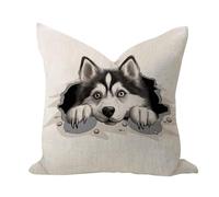WSDESDEC Vintage Pillow Cover 16x16in Peeking Siberian Husky Dog Holiday Decor Comfortable Pillows Cushion Covers 3D Art Portrait Pet Dogs Cotton Linen Pillow Shams for Bed Hotel Office