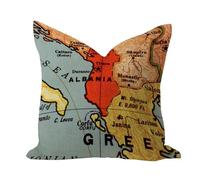 WSDESDEC Vintage Throw Pillow Covers 16x16in Map Albania Décor Soft Throw Pillow Cases Retro Map Backdrop Cotton Linen Accent for Patio Indoors Garden