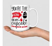 WSDESDEC You are The Icing On My Cupcake Accent Mugs Ceramic Coffee Tea Cups Funny Gym White Glossy Mug Mothers Day New Year Gift for Her Elderly 15oz