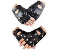 WSDFTQ 2 PCS Leather Fingerless Gloves, Fingerless Leather Gloves, Black Fingerless Glove, Mens Leather Gloves Set with Studded Design, Comfortable Half-Finger Gloves for Motorcycle Riding, Cosplay