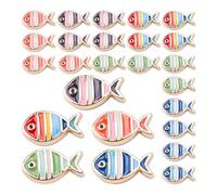 WSDMAVIS 25Pcs Colorful Enamel Fish Spacer Beads DIY Ocean Animal Beads for Jewelry Making Striped Little Fish Charm for Bracelets Earrings & Necklaces Crafting