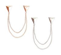 WSDMAVIS 2Pcs Double Chain Brooch Unique Triangle Collar Pins Tassel Chain Brooch Pin for Women Men Creative Punk Chain Pin Lapel Stud Pins for Dress Shirts Suits