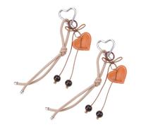 WSDMAVIS 2Pcs Fashionable Leather Bow Rope Heart Keychains Retro Phone Wrist Strap Keyring Bag Charms for Women Handbags