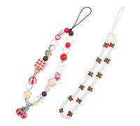 WSDMAVIS 2Pcs Handcrafted Cherry Phone Charm Beaded Cute Phone Wrist Strap Exquisite Cherry Lanyard for Camera Bag Décor