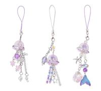 WSDMAVIS 3Pcs Handmade Purple Jellyfish Phone Charm Cute Cell Phone Accessories Charm Strap Keychain Bag Decor Aesthetic Lanyard Bead Chain for Camera Decoration