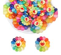 WSDMAVIS 40Pcs Cute Sunflower Charms Ornaments Flatback Rainbow Flower Resin Smiley Faces Charms Bulk Creative Decor for DIY Hair Accessories & Phone Cases, L, Zinc, No Gemstone