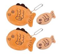 WSDMAVIS 4Pcs Fun Fish-Shaped Coin Purse & Plush Fish Brooch Cartoon Sea Animal Pin Set Cute Coin Pouch Kawaii Wallet Keychain with Zipper for Coins Earbuds & Trinkets, Yellow, Cute