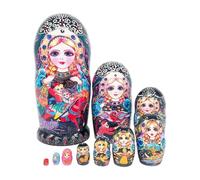 Wsdsgz 10 Layer Russian Nesting Dolls with Colorful Pattern Lacquered Wood Art Folk Matryoshka Toy for Home Decors Collection Traditional Matryoshka Dolls