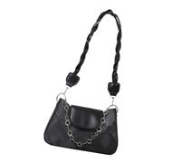 Wsdsgz Elegant Minimalists Square Shoulder Bag with Chain for Daily Use Ladies PU Leather Braided Strap Underarm Handbag Purse Sophisticated Chain Decors Bag