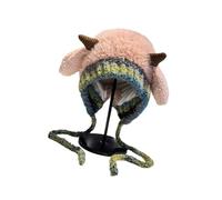 Wsdsgz Fleece Winter Hat with Playfulness Sheep Horn Accents Unisex Stretchy Knitted Materials Cold Weather Accessory Trendy Outdoor Fleece Lined Hat