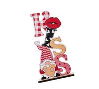 Wsdsgz Holiday Wood Ornament Valentines Day LOVE KISS Gnomes Figure Tabletop Sign Decoration for Tiered Tray Centerpieces Valentines Day LOVE Wood Ornament