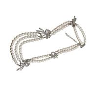 Wsdsgz Imitation Pearls Necklace with Multiple Strands Rhinestones Bowknot Clavicle Chain Handmade Adjustable Length Neckchain Multi Layer Pearls Necklace