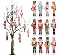 Wsetyy 12Pcs Mini Christmas Nutcracker Decorations, Wooden Christmas Nutcracker Soldier Tree Ornaments Decorations Xmas Hanging Pendants Figures Soldiers Decor (Size A)