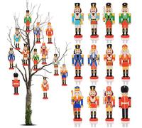 Wsetyy 12Pcs Mini Christmas Nutcracker Decorations, Wooden Christmas Nutcracker Soldier Tree Ornaments Decorations Xmas Hanging Pendants Figures Soldiers Decor (Size B)
