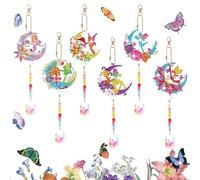 Wsetyy Diamond Art and Crafts Kits with Crystal Pendant, 6 Pack Double Sided Wind Chimes Diamond Painting Kits Ornament Pendant, Sparkling Adults Art DIY Window Home Garden Decor (Style A)