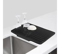Wsetyy Dish Drying Mat, 40 x 33CM Large Silicone Draining Mat for Sink, Draining Board Mats for Kitchen Worktops (Black, 40x33cm)