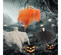Wsetyy Halloween Flying Ghost Hanging, 3Pcs Skeleton Ghost Skull, 15.7in Hanging Grim Reapers, for Outdoor Decorations Haunted House Secret chamber