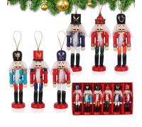 Wsetyy Wooden Christmas Nutcracker Soldier Ornaments 6 PCS, Mini Christmas Nutcracker Soldiers Tree Hanging Decorations, 12cm Wood Mini Nutcrackers Figures Hanging Ornaments (Style A)