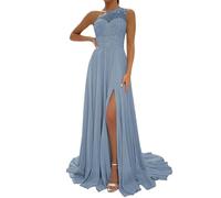 WSEYU A Line Long Formal Evening Dress for Wedding Guest Corset Red Carpet Gowns Formal Party Dresses Dusty Blue UK12