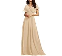 WSEYU Brautjungfernkleider, formelle Hochzeitsgast-Kleider für Damen, Abendkleid, Trendige Kleider, 2023, V-Ausschnitt, Lang Champagne UK30