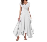 WSEYU Cap Sleeve Mother of The Bride Groom Dresses Chiffon V Neck Formal Evening Grandmother Gowns Tea Length ZMKI355 White UK10