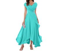 WSEYU Cap Sleeve Mother of The Bride Groom Dresses Chiffon V Neck Formal Evening Grandmother Gowns Tea Length ZMKI355 Turquoise UK12