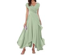 WSEYU Cap Sleeve Mother of The Bride Groom Dresses Chiffon V Neck Formal Evening Grandmother Gowns Tea Length ZMKI355 Sage Green UK6