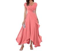 WSEYU Cap Sleeve Mother of The Bride Groom Dresses Chiffon V Neck Formal Evening Grandmother Gowns Tea Length ZMKI355 Coral UK6