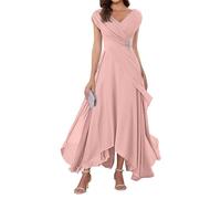 WSEYU Cap Sleeve Mother of The Bride Groom Dresses Chiffon V Neck Formal Evening Grandmother Gowns Tea Length ZMKI355 Dusty Rose UK8
