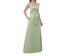 WSEYU Cap Sleeve Mother of The Bride Groom Dresses Satin Formal Evening Grandmother Gowns with Pockets Bow ZMKI403 Sage Green UK10