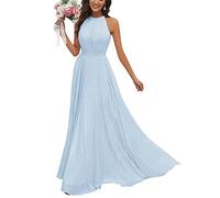 WSEYU Chiffon Sleeveless Wedding Bridesmaid Dresses for Juniors Teens A-Line Halter Formal Party Gowns Light Blue UK20