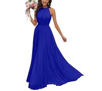 WSEYU Chiffon Sleeveless Wedding Bridesmaid Dresses for Juniors Teens A-Line Halter Formal Party Gowns Royal Blue UK16