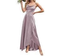WSEYU Cowl Neck Satin Bridesmaid Dresses for Wedding with Slit Spaghetti Straps Formal Evening Prom Party Maxi Gown ZMKI349 Mauve UK14