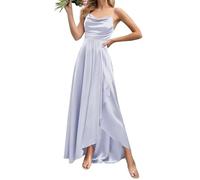 WSEYU Cowl Neck Satin Bridesmaid Dresses for Wedding with Slit Spaghetti Straps Formal Evening Prom Party Maxi Gown ZMKI349 Lavender UK18