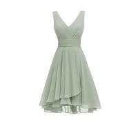 WSEYU Double V Neck Wedding Bridesmaid Dress Chiffon Cocktail Prom Gowns for Juniors Sage Green UK16